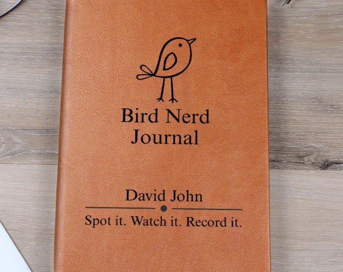 Bird Watching Gift Personalized Journal – Custom Name Vegan Leather Notebook, Unique Bird Watcher  Christmas Gift for Nature Lover Mom Dad