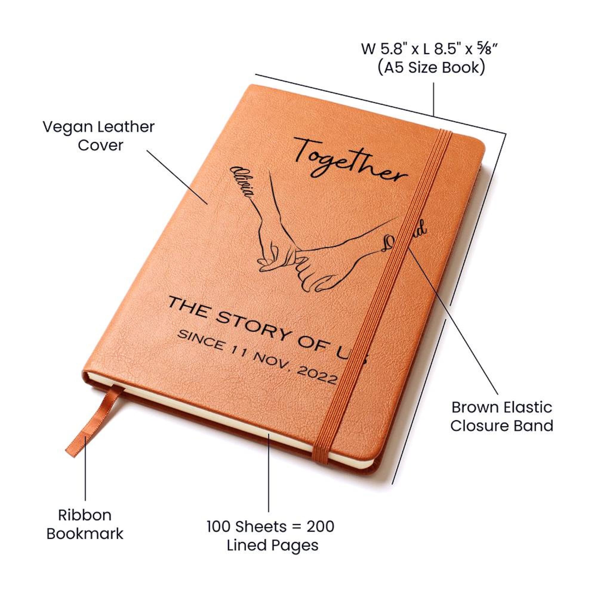 Personalized Couple&#39;s Journal Name Notebook, Custom Valentine&#39;s Journal, Customized A5 Vegan Leather, Gift for Wife or Husband, Anniversary