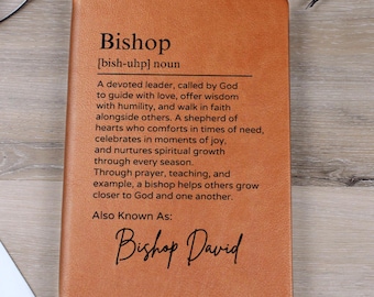 Diario personalizado para obispo, regalo de agradecimiento para pastor, diario de cuero vegano, regalos únicos de agradecimiento para obispo D03