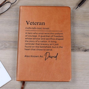 Veteran Day Gift Personalized Journal – Custom Name Vegan Leather Notebook, Gift for Veteran Appreciation, Proud Military Army Soldiers D01