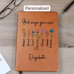 Personalized Prayer Journal For Women- Positive Affirmations Notebook, Christian Gift Journal, God Says You Are, Religious Gift D07