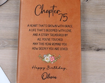 75th Birthday Gift Personalized Journal,75 Years Old Custom Name Vegan Leather Notebook Turning Seventy-five Gift for Mom Dad Best Friend V3