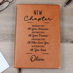 Personalized New Chapter Journal, Custom Name Notebook, A5 Vegan Leather Journal, Retirement Gift, New Beginnings, Coworker Gift D01