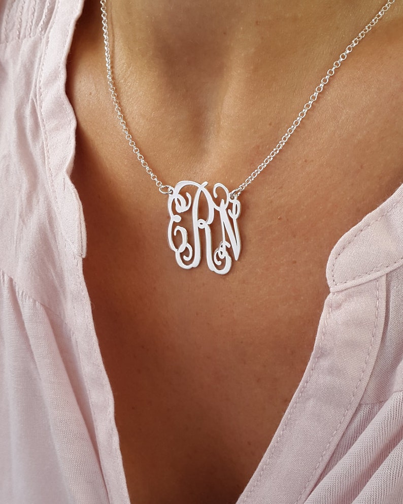 Monogram Initial Necklace Personalized Monogram 925 Etsy