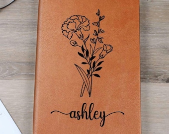 Diario personalizado con flores de nacimiento, regalo de flores del mes de nacimiento, cuaderno personalizado como regalo de cumpleaños, diario de gratitud, diario de meditación
