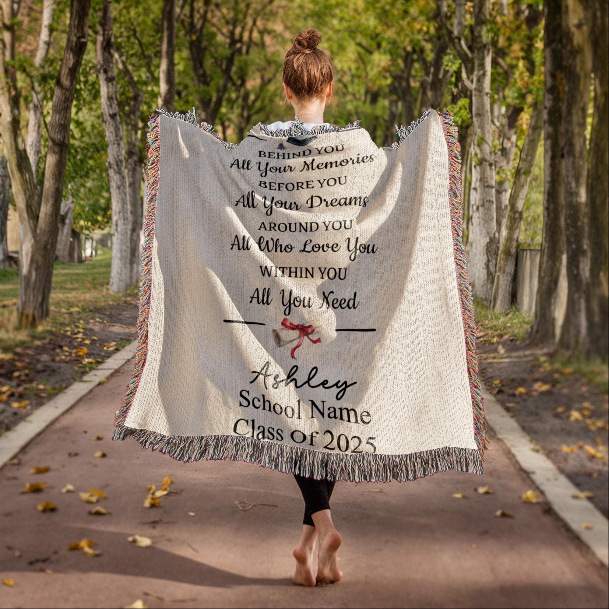 Personalized Graduation Cotton Throw Woven Blanket, Custom Name ...