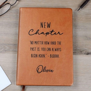 Personalized New Chapter Journal, New Life Inspirational Gifts for Women, Custom Name Notebook, A5 Vegan Leather Journal, New Beginnings D02
