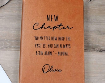 Personalized New Chapter Journal, New Life Inspirational Gifts for Women, Custom Name Notebook, A5 Vegan Leather Journal, New Beginnings D02