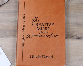 Woodworker Gifts Personalized Journal – Custom Name Vegan Leather Notebook, Unique Carpenter Handyman Woodworking Christmas Gift for Dad E07