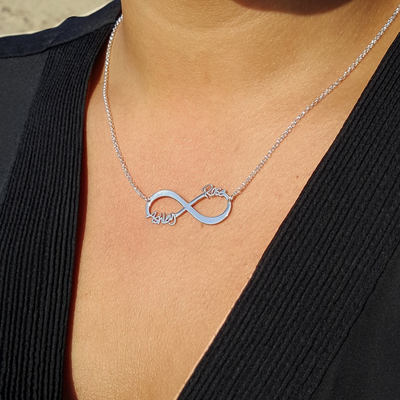 Infinity Necklace Interlocking Hoop Necklace Personalized Infinity Pendant Necklace Gift for her image 2