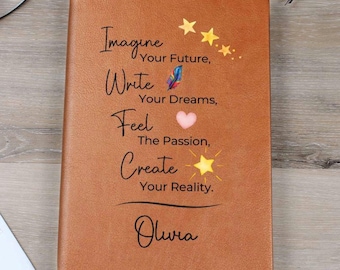 Diario de Manifestación Personalizado, Diario A5 de Cuero Vegano, Diario Personalizado, Regalos Inspiradores, Libreta con Nombre Personalizado H03