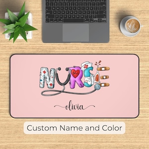 Custom Nurse Desk Mat, Personalized Nurse Mouse Pad Large Mousepad, Stitched Edges, School Nurse Gift, Thank You Gifts -20 Colors-4 Sizes D3