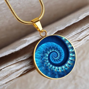 Fibonacci Spiral Fractal Sacred Geometry Necklace, Fibonacci Jewelry, Fibonacci Spiral Art Pendant,Silver or Gold,Gift for Her or Him, D04