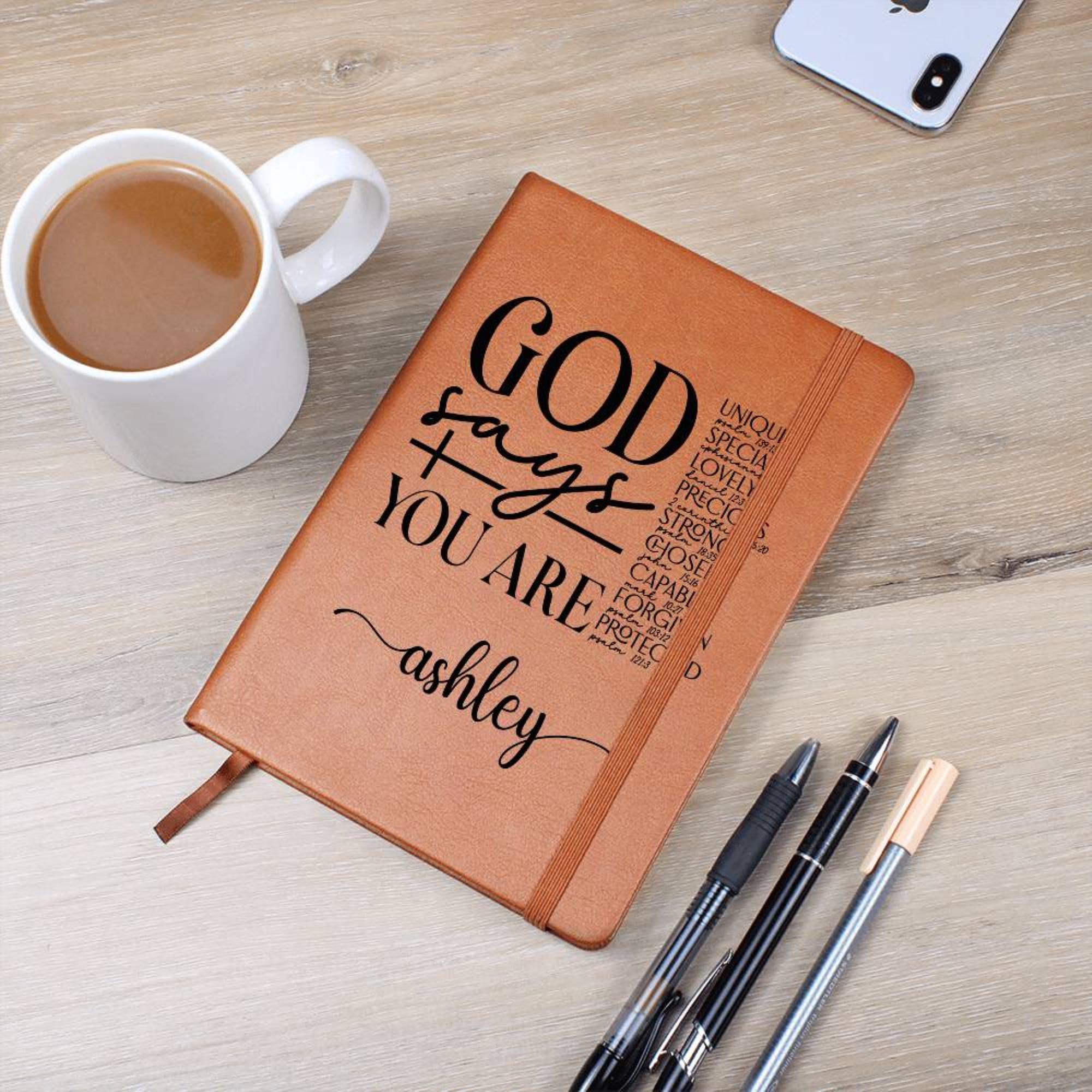 Personalized Prayer Journal For Women, Custom Affirmations Journal Christian Gift Religious Gift for Girls Journal God Says You Are D09