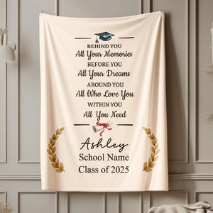 Personalized Graduation Throw Sherpa Fleece Blanket, Custom Name Graduate Gift Class of 2025, Senior Grad Gifts for Her Him D02