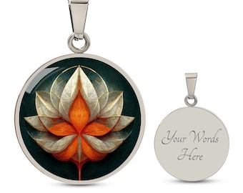 Lotus Flower Sacral Chakra Necklace, Personalized Art Jewelry, Gift for Woman, Buddha Yoga Spiritual Pendant, Silver or Gold