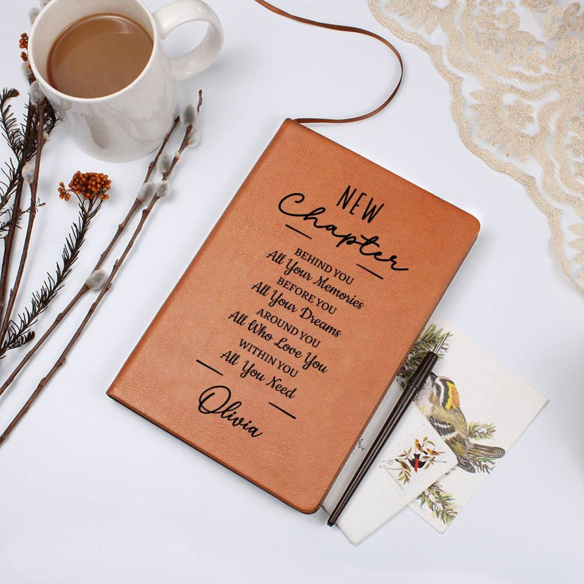 Personalized New Chapter Journal, Custom Name Notebook, A5 Vegan Leather Journal, Retirement Gift, New Beginnings, Coworker Gift D01