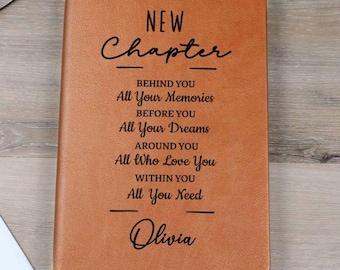 Personalized New Chapter Journal, Custom Name Notebook, A5 Vegan Leather Journal, Graduate Gift New Beginnings, Grad Gifts for Her D01
