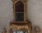 Dollhouse gold Mauve Louis XV style console and mirror . 1 12 Miniature shabby furniture vintage decor dollhuse.