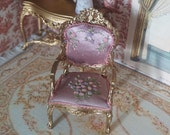OOAK-Dollhouse Louis XV french barroque embroidered chair. 1 12 furniture for Dollhouses. Miniature decor french style.