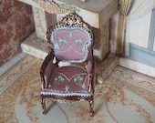 OOAK-Dollhouse Louis XV french barroque embroidered chair. 1 12 furniture for Dollhouses. Miniature decor french style.