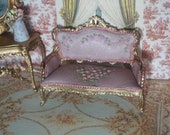 OOAK-Dollhouse Louis XV french barroque embroidered sofa. 1 12 furniture for Dollhouses. Miniature decor french style.