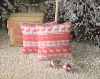 Dollhouse Nordic Fabric Christmas Pillow. 1:12 dollhouse Miniature pillow.