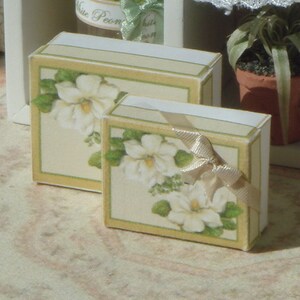 Dollhouse White Peony collection pair of storage boxes. 1:12 Miniature Storage boxes for Dollhouses. Miniatures for dollhouse decor.