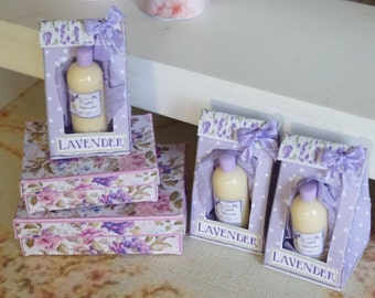 NEW**Dollhouse gift perfume box lavender  Collection. 1:12 Miniature bath complements for dollhouses. Perfumery dollhouse miniature.