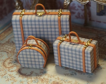 NEW**Dollhouse Miniature deluxe suitcase set. Three Miniature luggage suitcases for dollhouses. 1:12 Miniature luggage Miniature collector.