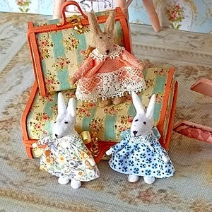 1:12 Dollhouse Miniature dressed bear-rabbit. Dollhouseminiature children toys for Dollhouses. Dolls for collection. Miniature art dolls.