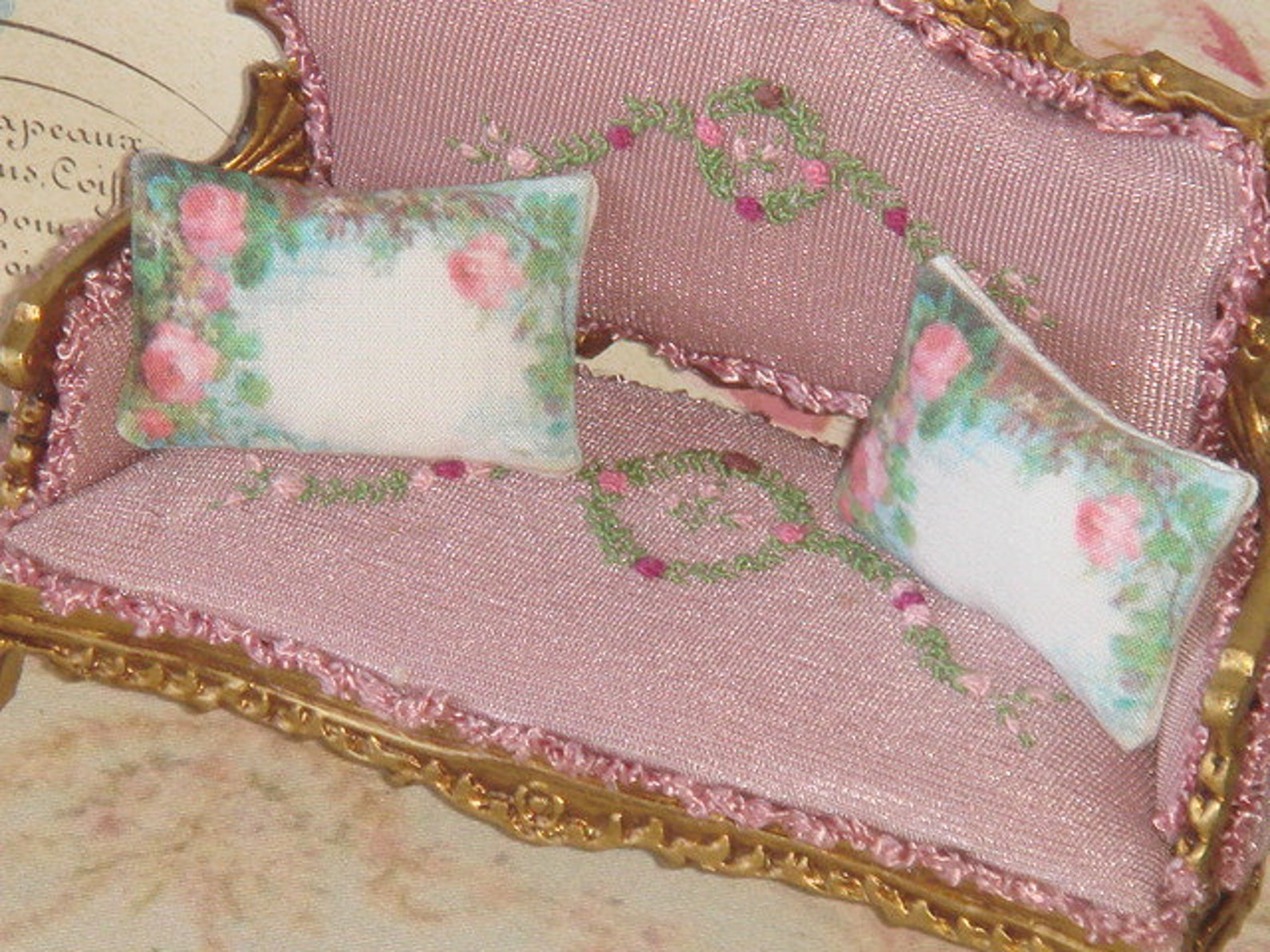 Dollhouse roses Pillow. 112 dollhouse Miniature pillow. Etsy