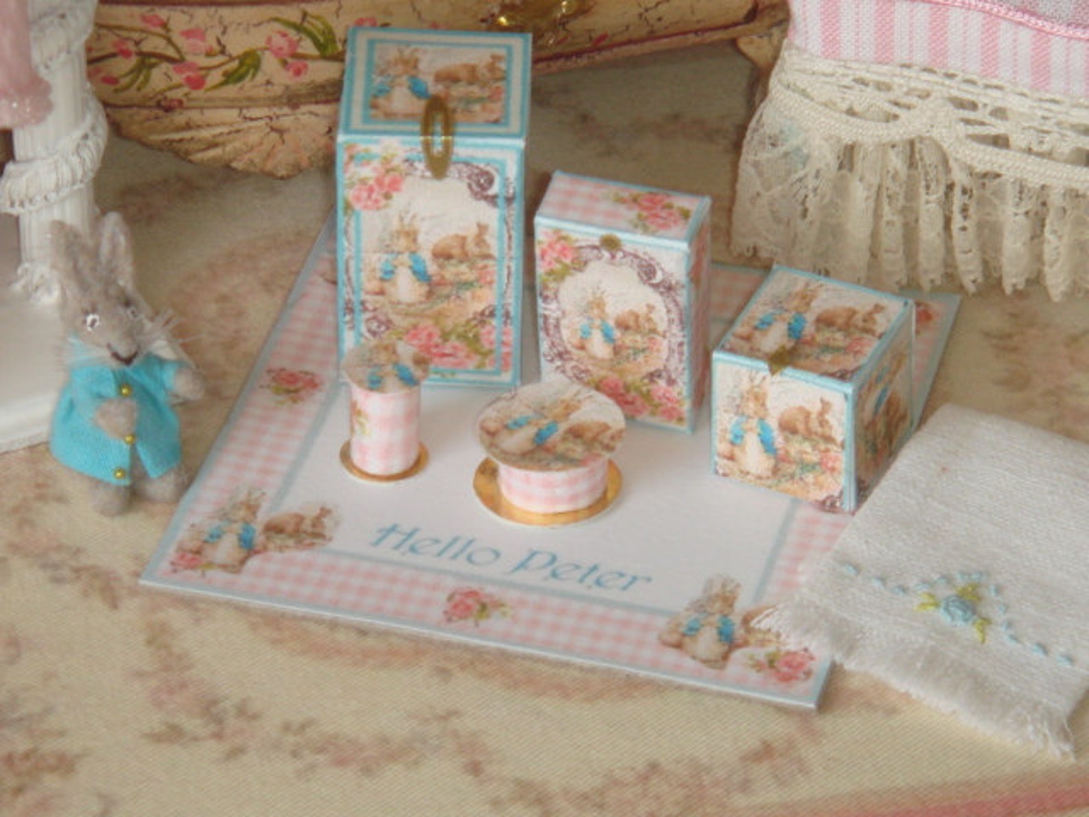 PETER RABBIT Toiletry Set of Boxes for Dollhouses. 1:12 Peter Rabbit ...