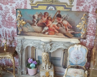 NEW**Dollhouse big Antique brocante Panel. 1:12 Dollhouse Miniature french  wall panel. Dollhouse wall decor french style. Rococo dollhouse