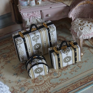 NEW**Dollhouse Miniature deluxe suitcase set. Three Miniature luggage suitcases for dollhouses. 1:12 Miniature luggage Miniature collector.