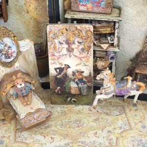 NIEUW**Antiek romantisch brocante paneel poppenhuis. 1:12 poppenhuisminiatuur Frans paneel. Wanddecoratie poppenhuis in Franse stijl. Rococo-poppenhuis