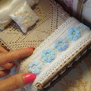 Dollhouse Miniature crochet bedspread/ half top blanket hand made crocheted embroidery bedlinen Throw Blanket / Bed Throw / Crocheted Afghan