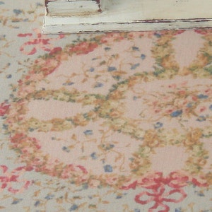 XL- Dollhouse Aubusson big size rug. 1:12 Dollhouse miniature rugs. 26 x 18cms Dense fringle.