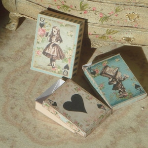 New**Dollhouse Three Alice in Wonderland hard boxes. 1:12 Miniature old storage boxes for Dollhouse.
