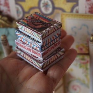 NEW**Dollhouse set of four vintage circus boxes for Dollhouses. 1:12 Dollhouse Miniature boxes.Antique rockers boxes mini antique toys.