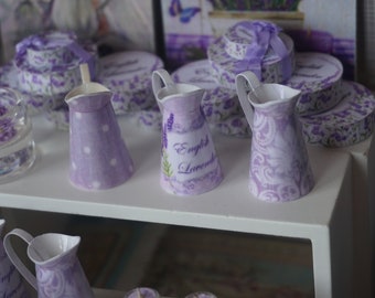 NEW**Dollhouse Lavender Pitcher Miniature . 1:12 Miniature bath complements for dollhouses. Perfumery dollhouse miniature.