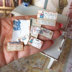 NEW**Dollhouse vintage war ephemera set. 1:12 Miniature war documents desk . Miniature shabby chic envelpes and letters mini dollhouse.
