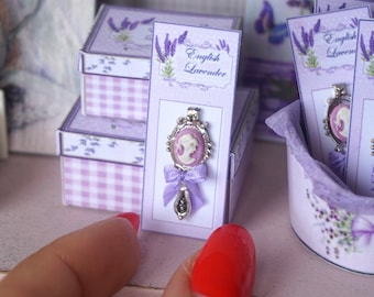 NEW**Dollhouse lavender romantic mirror . 1:12 Miniature bath complements for dollhouses. Perfumery dollhouse miniature.