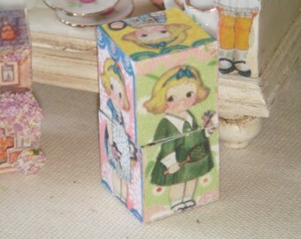 Dollhouse Vintage wood dollys children blocks . 1:12 miniature children toys.