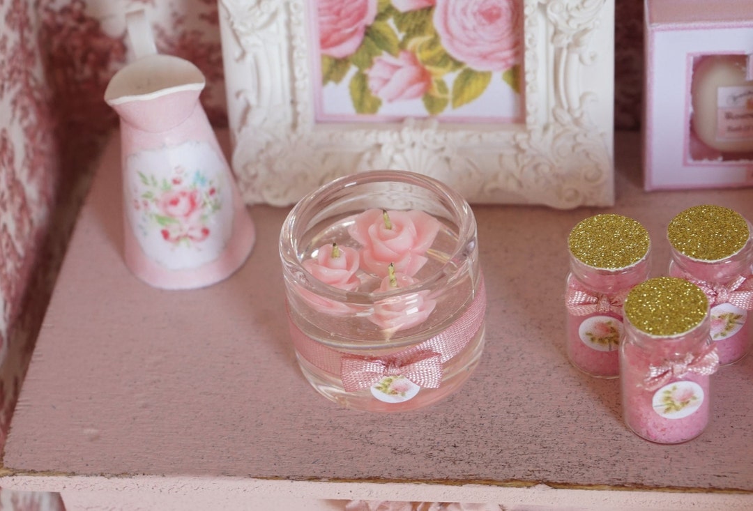Newdollhouse Rosewater Floating Candles Glass Container . 112