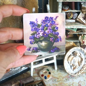 NIEUW**Bloemenfoto poppenhuis. Shabby vintage bloemenpaneel. 1:12 poppenhuispanelen. Poppenhuis Shabby vintage decor poppenhuis schilderij.