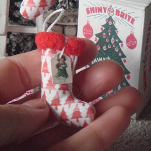Dollhouse Vintage Christmas stocking. 1:12 Miniature Christmas stocking for dollhouses. Miniature ornaments for dollhouses.