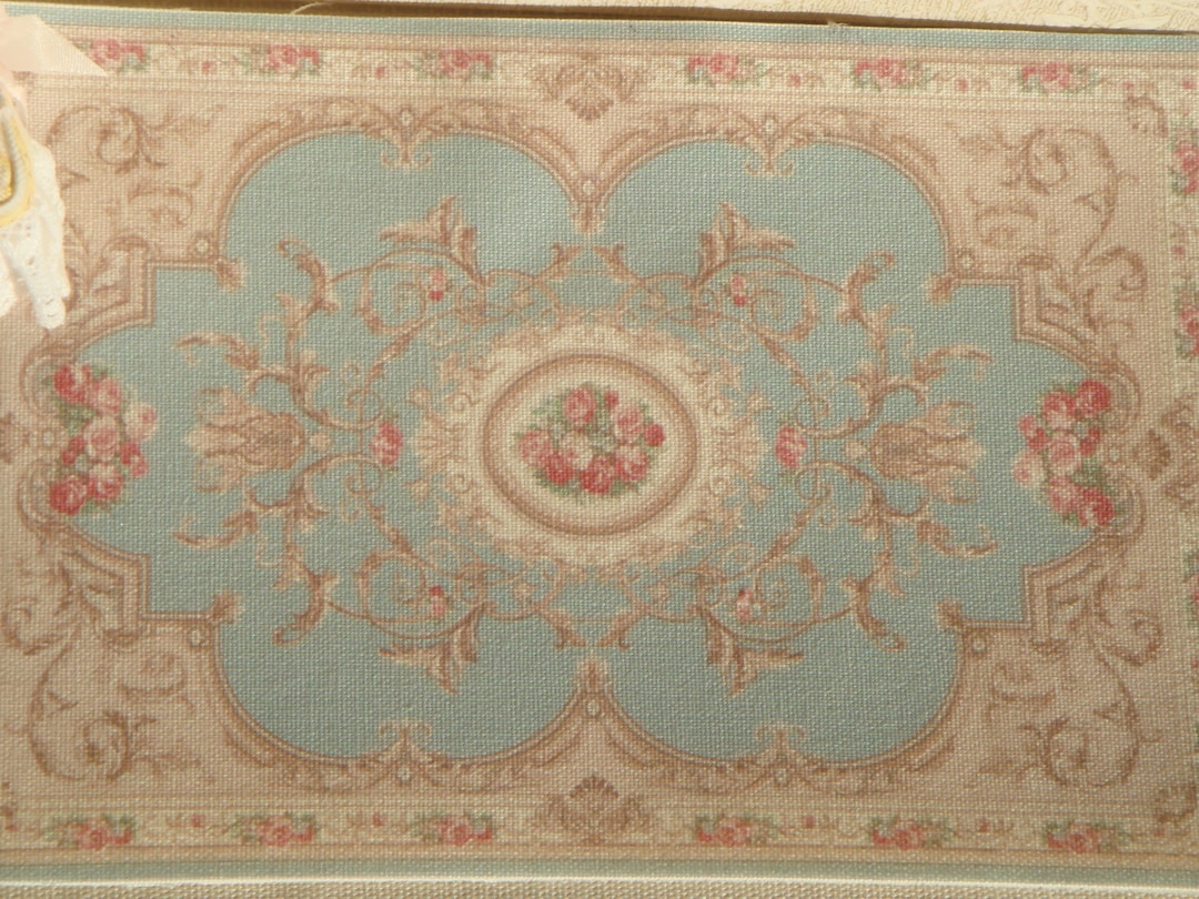 Newdollhouse Miniature Rug. 112 Dollhouse Duck Egg Bluepink Rugs and