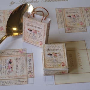 PDF** Pastelería DESCARGAR set bolsas/cajas. 1:12 Conjunto en miniatura de casas de muñecas con cajas y bolsos. Libros en miniatura a escala 1-6 imprimibles en casa.