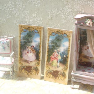 Aubusson-paneel voor poppenhuis. 1:12 poppenhuisminiatuur wandpaneel in Franse stijl. Wanddecoratie poppenhuis in Franse stijl. Rococo-poppenhuis